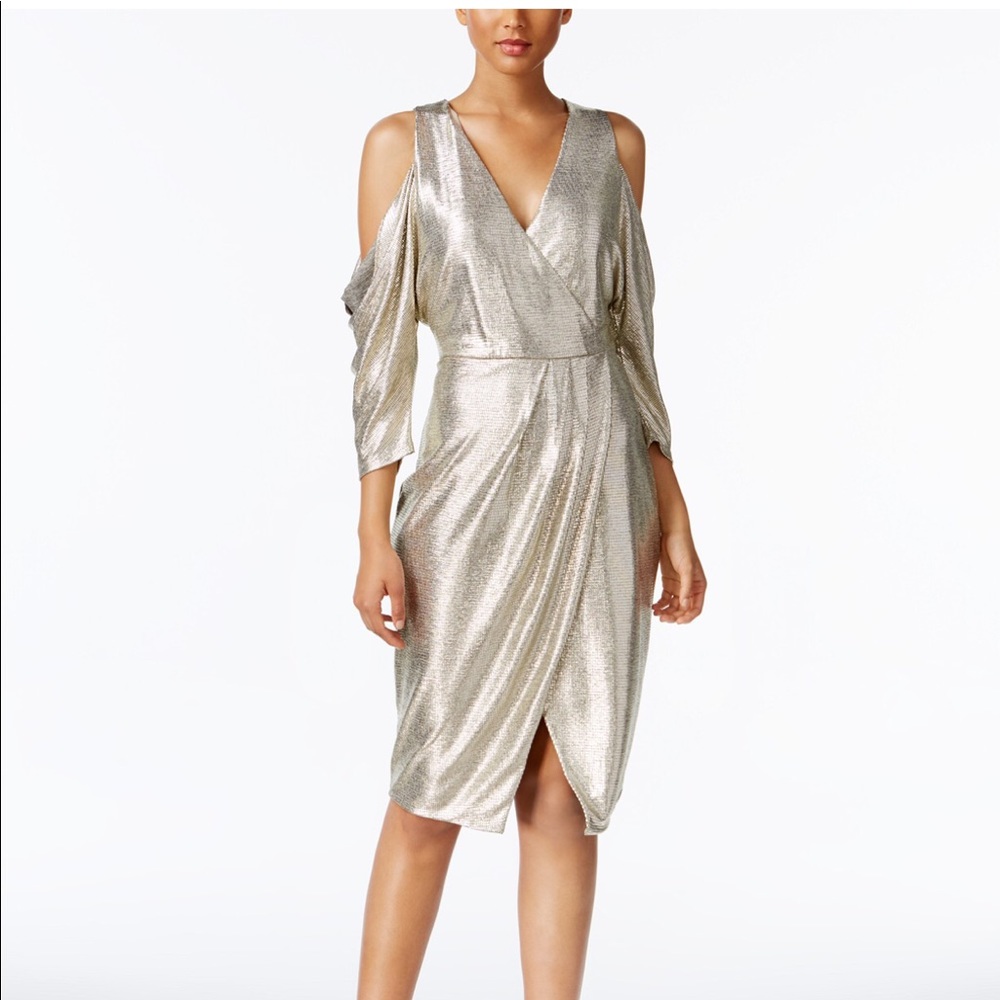 Rachel Roy Metallic Cold Shoulder Wrap Dress